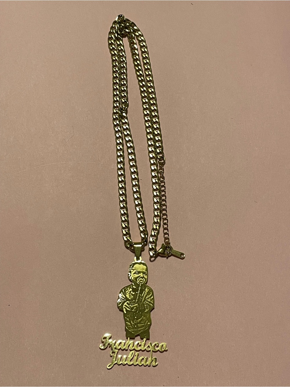 Francisco Julian Pendant on Cuban Long Chain Necklace #9690